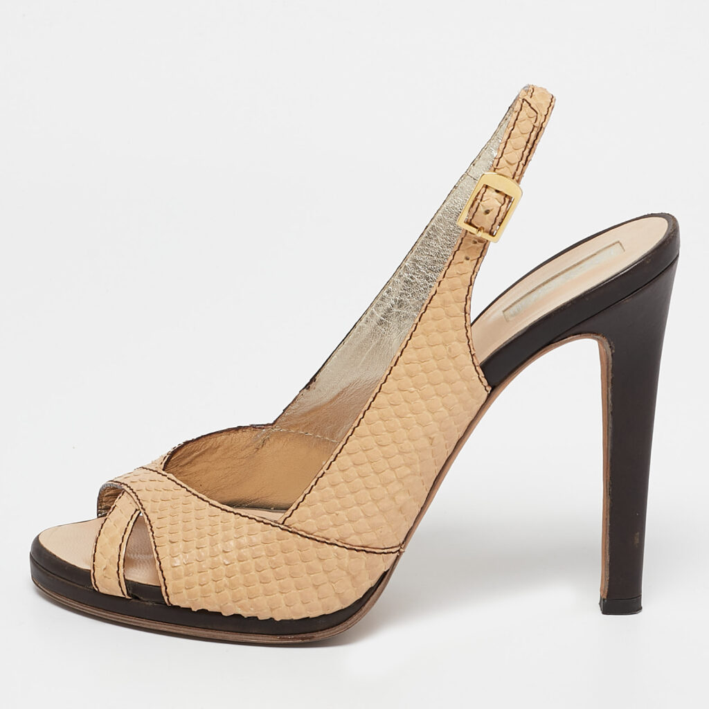 luxury-women-roberto-cavalli-used-shoes-p1109130-001 Roberto Cavalli Beige Python Leather Slingback Sandals Size 38.5