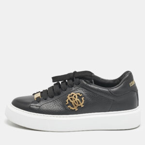 Roberto Cavalli Black Leather Low Top Sneakers Size 37