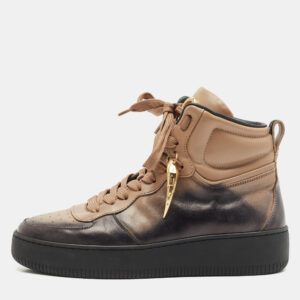 Roberto Cavalli Black/Beige Leather High Top Sneakers Size 38