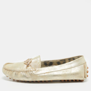 Roberto Cavalli Gold Suede Slip On Loafers Size 37