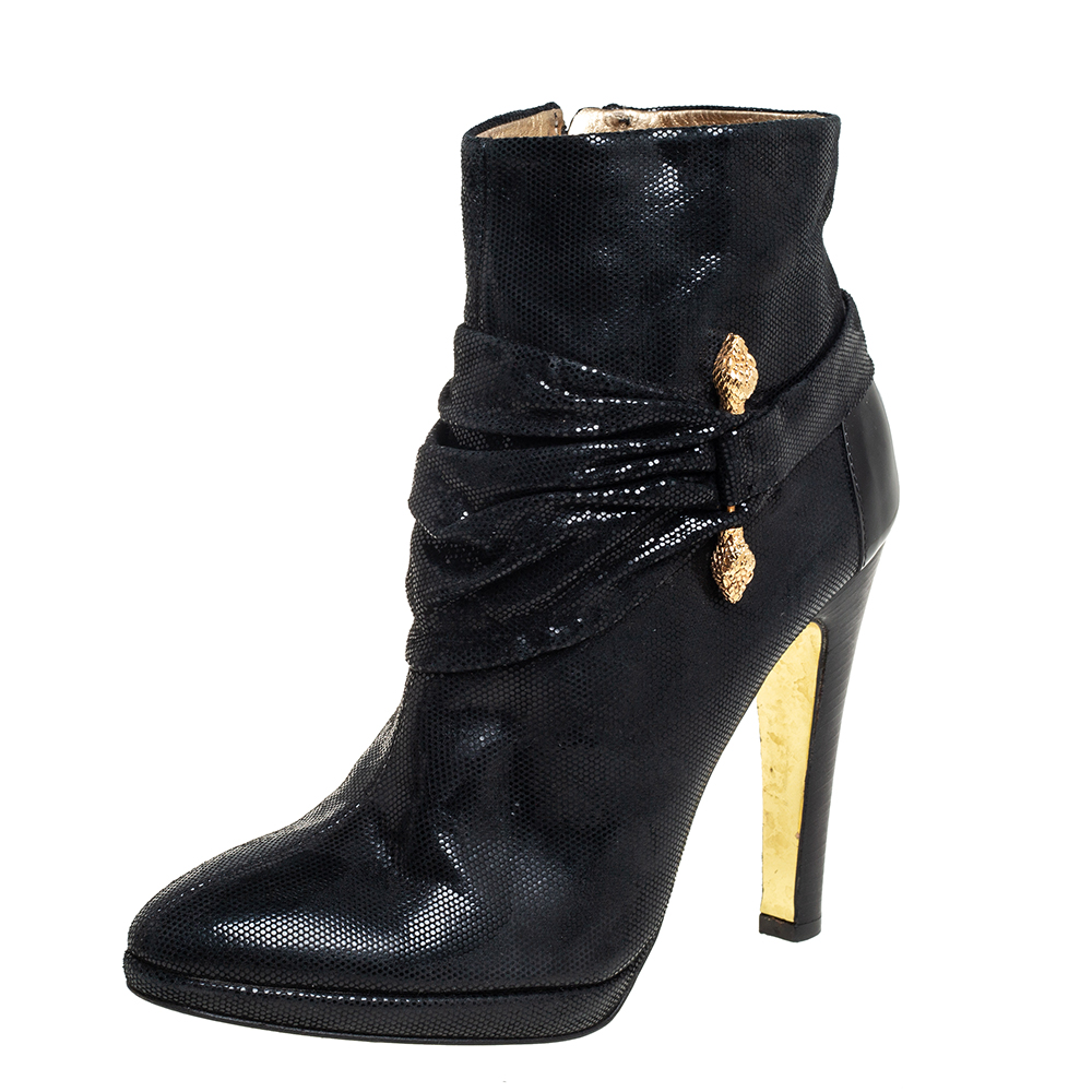 luxury-women-roberto-cavalli-used-shoes-p445263-003 Roberto Cavalli Black Nubuck Ankle Boots Size 40.5