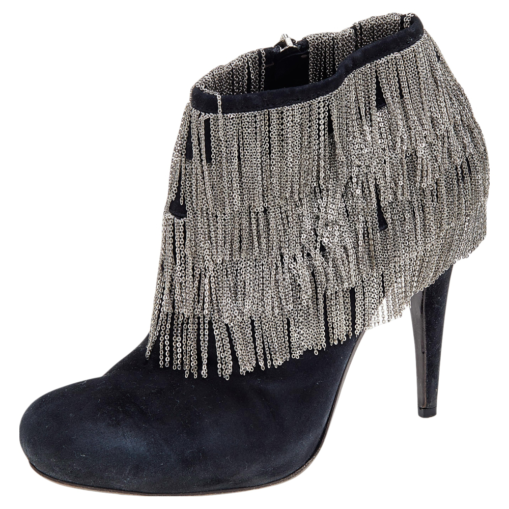 luxury-women-roberto-cavalli-used-shoes-p562360-005-2 Roberto Cavalli Black Suede Chain Booties Size 40