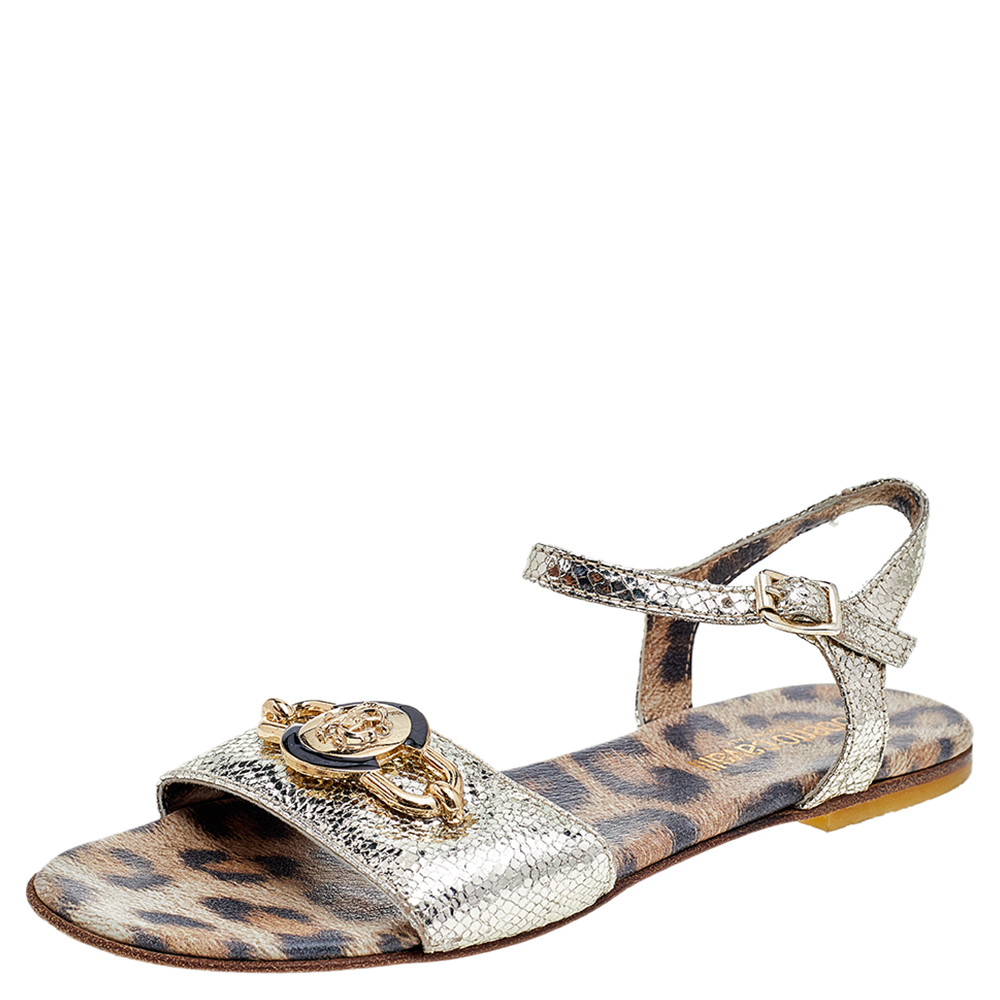 luxury-women-roberto-cavalli-used-shoes-p569339-004-1 Roberto Cavalli Metallic Gold Leather Flat Sandals Size 35