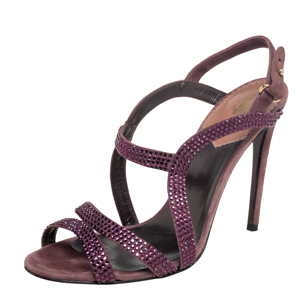 luxury-women-roberto-cavalli-used-shoes-p620506-003-2 Roberto Cavalli Purple Suede Crystal Embellished Strappy Sandals Size 40