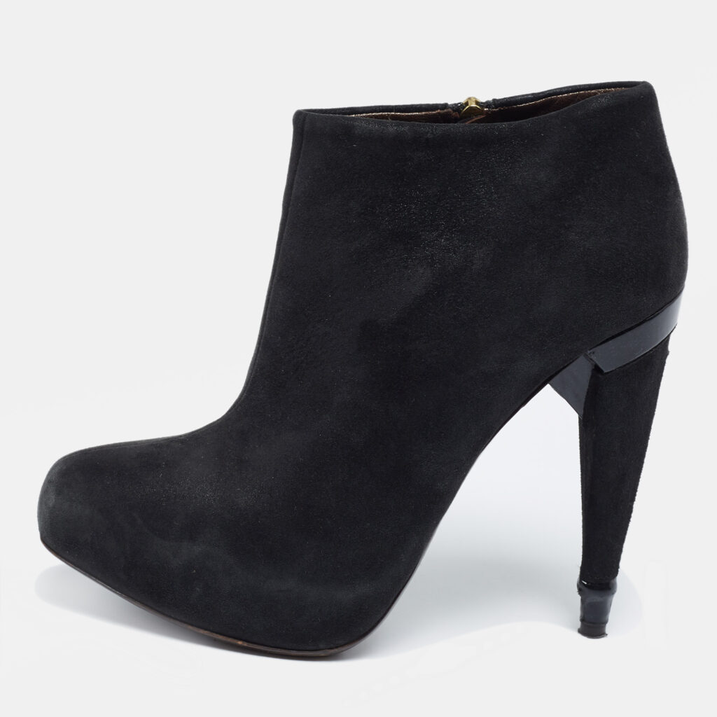 luxury-women-roberto-cavalli-used-shoes-p623190-001-2 Roberto Cavalli Black Laminated Suede Ankle Boots Size 38