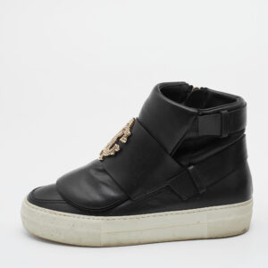 Roberto Cavalli Black Leather High Top Sneakers Size 36