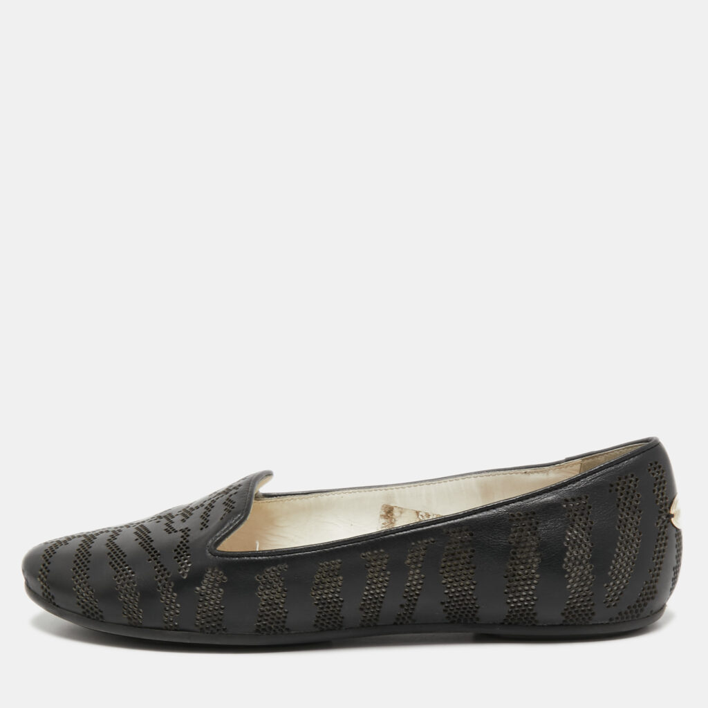 luxury-women-roberto-cavalli-used-shoes-p761770-001 Roberto Cavalli Black Leather Laser Cut Ballet Flats Size 36
