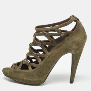 Roberto Cavalli Green Suede Strappy  Pumps Size 38.5