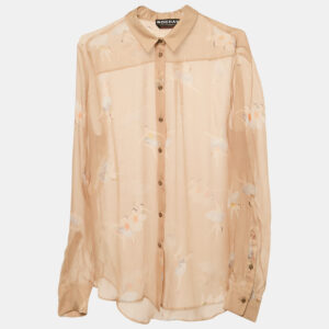 Rochas Beige Ballerina Print Silk Sheer Shirt L
