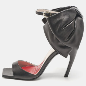 Roger Vivier Black Leather Viv' Choc Back Bow Sandals Size 39