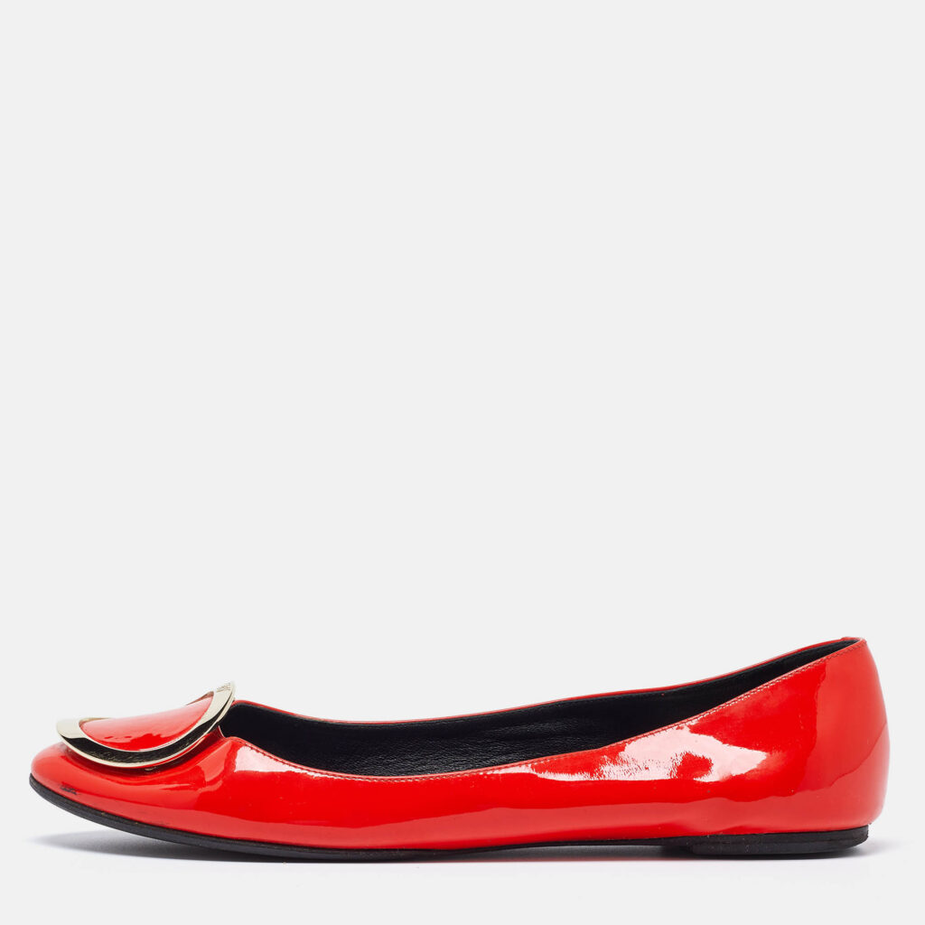 Roger Vivier Orange Patent Leather Morbida Ballet Flats Size 39