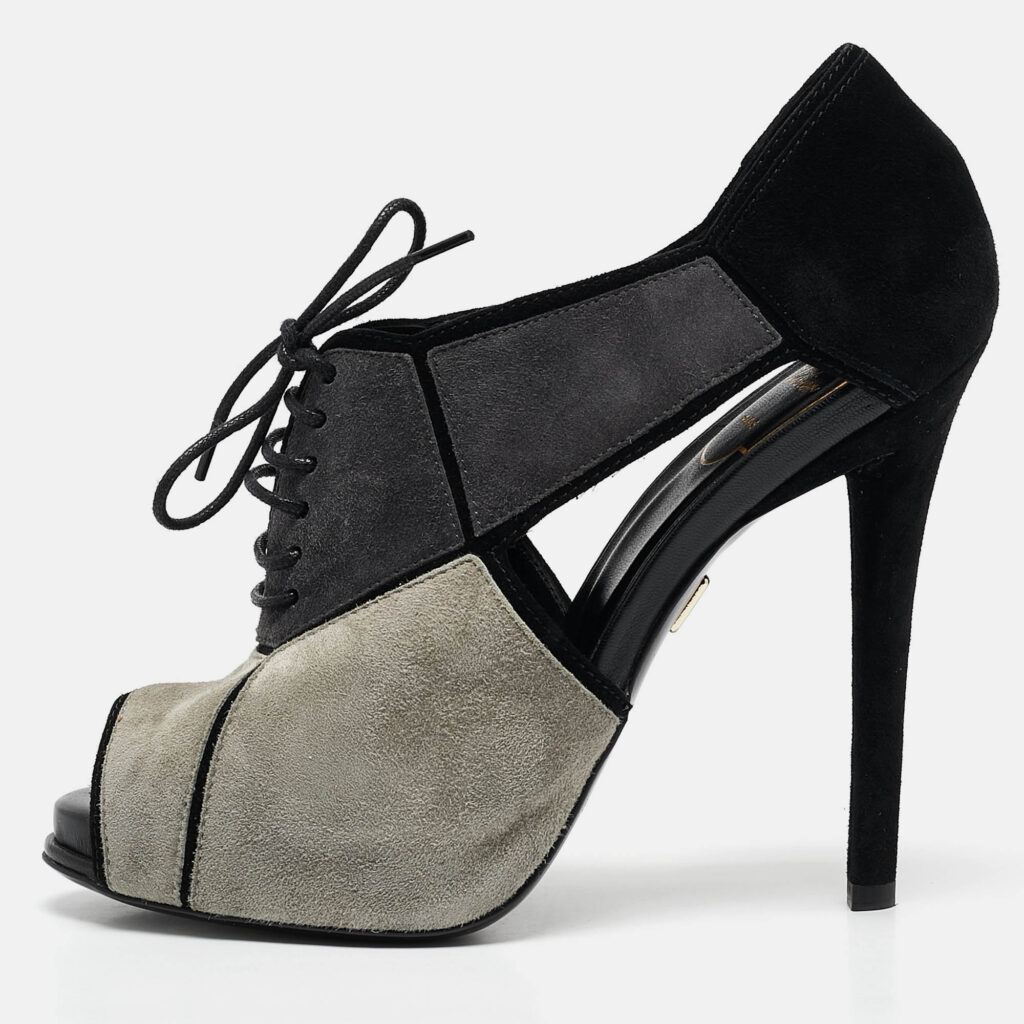 Roger Vivier Multicolor Suede Cutout Lace Up Booties Size 37