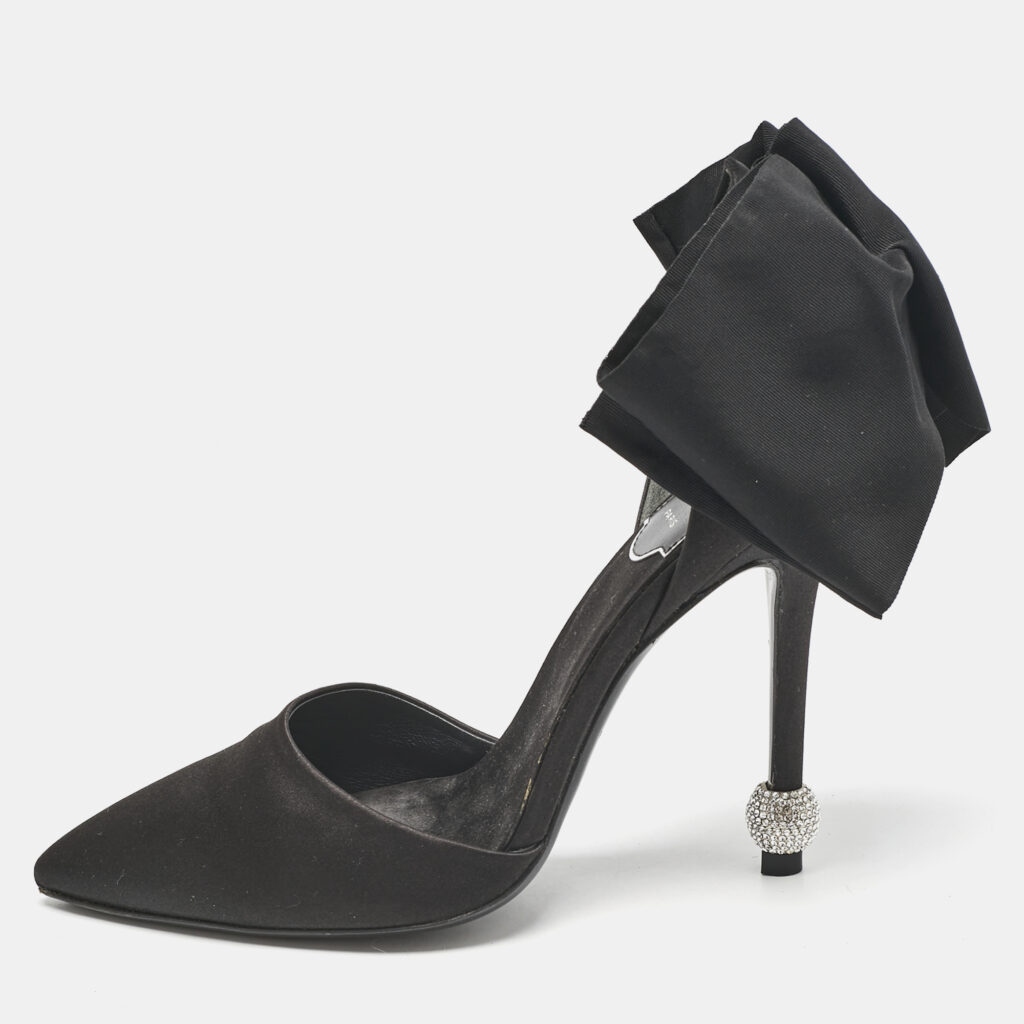 Roger Vivier Black Satin Crystal Embellished D'orsay Pumps Size 36