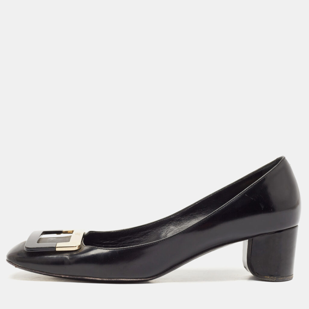 luxury-women-roger-vivier-used-shoes-p1136163-010 Roger Vivier Black Leather U Look Pumps Size 38.5