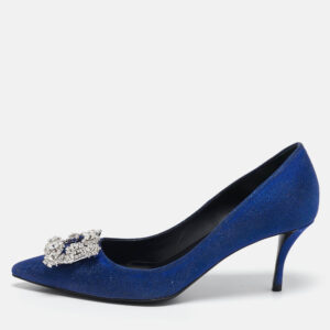 Roger Vivier Blue Glitter Fabric Efflorescence Pumps Size 38