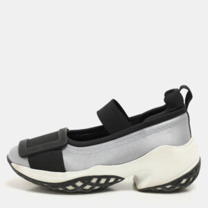 Roger Vivier Blue/Black Satin Embellished Slip On Sneakers Size 37