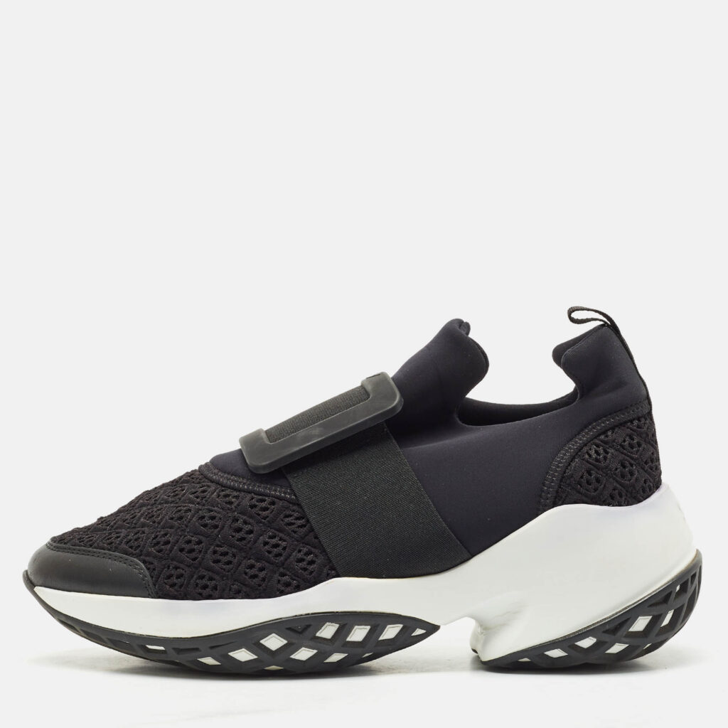 luxury-women-roger-vivier-used-shoes-p1153212-010 Roger Vivier Black/White Mesh and Neoprene Viv Run Sneakers Size 38.5