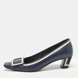 Roger Vivier Navy Blue Leather Buckle Detail Pumps Size 37.5
