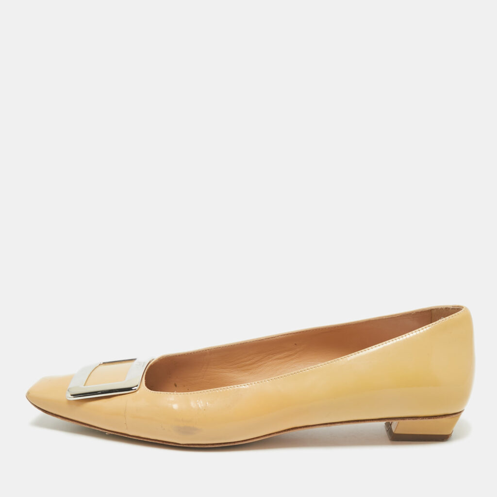 luxury-women-roger-vivier-used-shoes-p1167096-001 Roger Vivier Beige Leather Trompette Flats Size 40.5