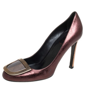 Roger Vivier Metallic Brown Leather Ecusson Pumps Size 37