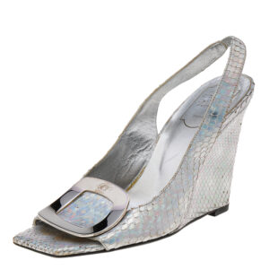 Roger Vivier Metallic Iridescent Python Wedge Slingback Sandals Size 37