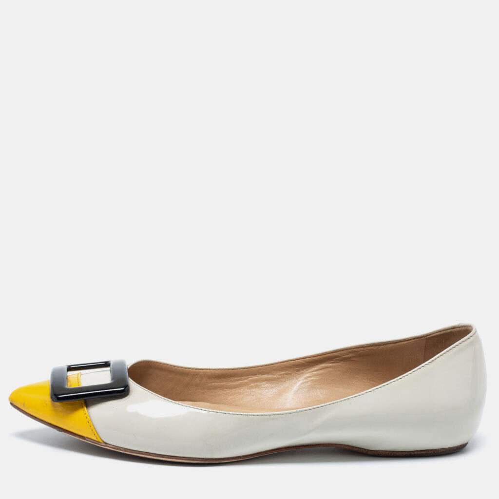 luxury-women-roger-vivier-used-shoes-p654327-010-1 Roger Vivier Tri-Color Patent Leather Trompette Ballet Flats Size 36