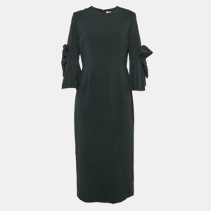 Roksanda Ilincic Black Crepe Flared Bow Detail Sleeve Midi Dress L