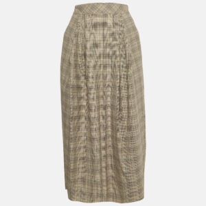 Roksanda Ilincic Beige Glen Plaid Wool Pleated Midi Skirt S