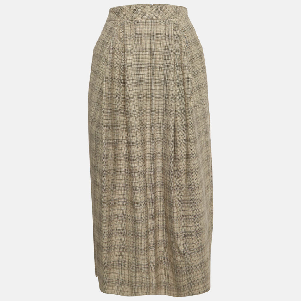 Roksanda Ilincic Beige Glen Plaid Wool Pleated Midi Skirt S
