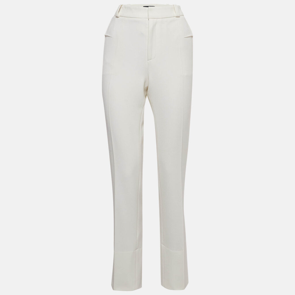 Roland Mouret X Net a Porter Off-White Crepe Straight Leg Trousers M