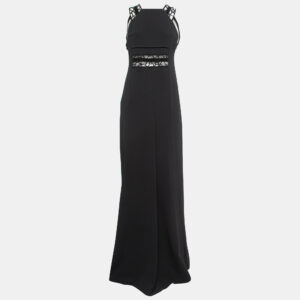 Roland Mouret Black Stretch Crepe Embroidered Lace Trim Gown M