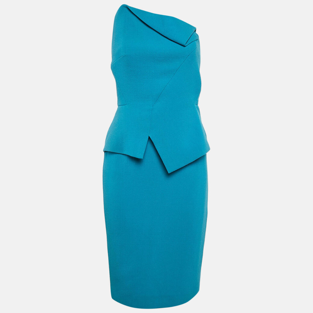 luxury-women-roland-mouret-used-clothes-p1093665-007 Roland Mouret Blue Wool Off-Shoulder Short Dress M
