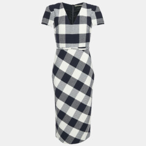 Roland Mouret Blue Chaney Checks Cotton Midi Dress M