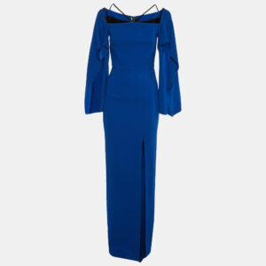 Roland Mouret Blue Crepe Off Shoulder Maxi Dress M