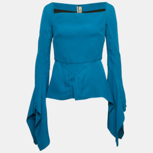 Roland Mouret Blue Crepe Flared Asymmetric Top M