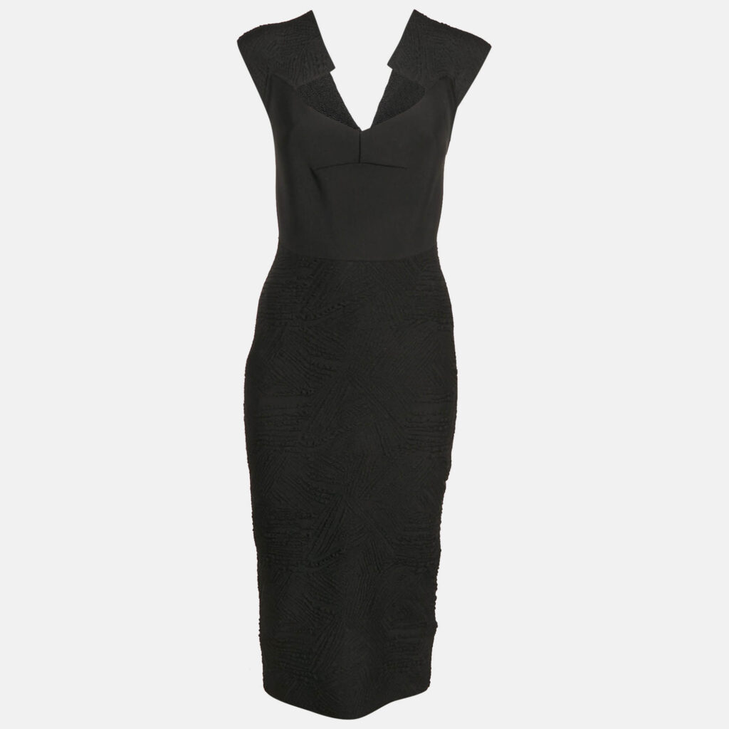 luxury-women-roland-mouret-used-clothes-p1155914-002 Roland Mouret Black Textured Knit Bodycon Dress M