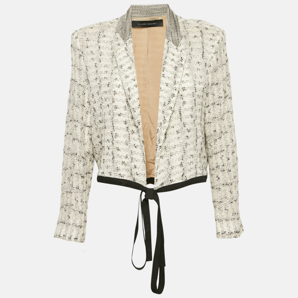 luxury-women-roland-mouret-used-clothes-p1162100-001 Roland Mouret Off White Patterned Cotton Knit Wrap Jacket XL