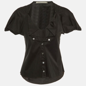 Roland Mouret Black Cotton Button Front Top L