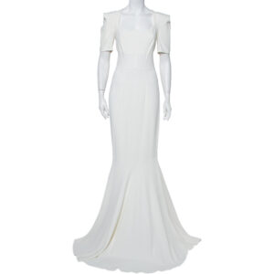 Roland Mouret White Crepe Paneled Detail Fitted Jansen Gown L