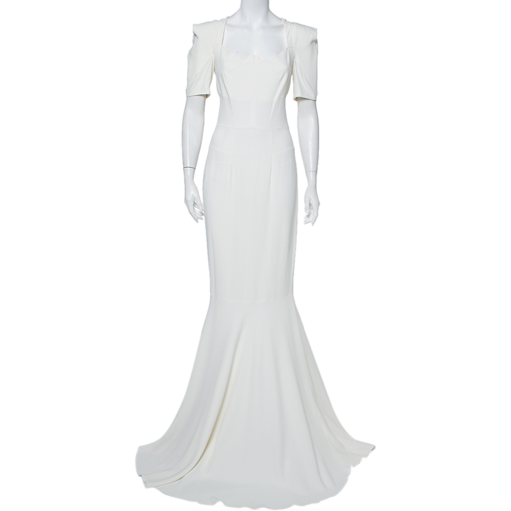luxury-women-roland-mouret-used-clothes-p421632-010 Roland Mouret White Crepe Paneled Detail Fitted Jansen Gown L