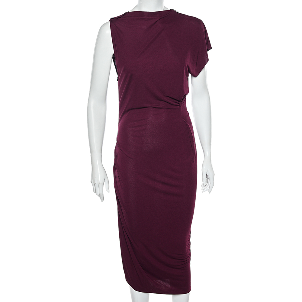 luxury-women-roland-mouret-used-clothes-p563257-001-2 Roland Mouret Magenta Jersey Draped Detail Midi Dress L
