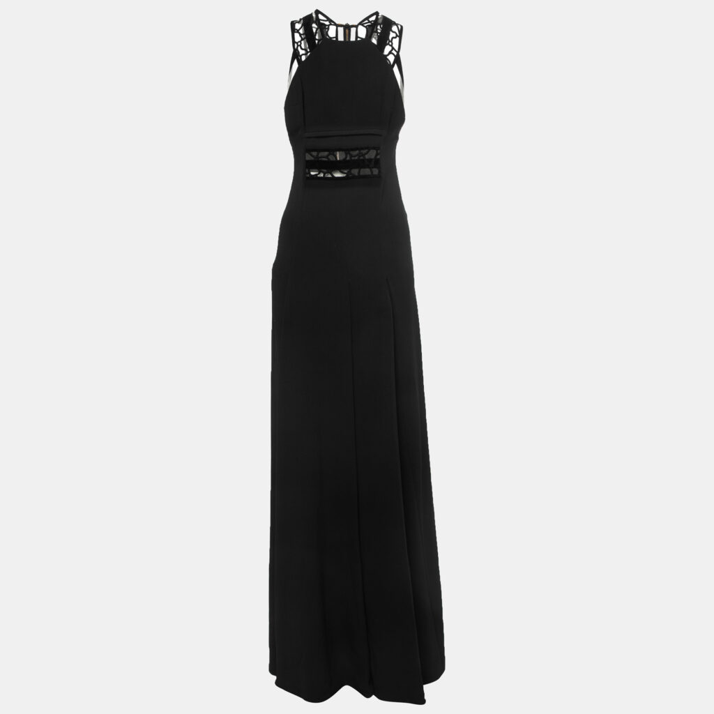 luxury-women-roland-mouret-used-clothes-p858250-003 Roland Mouret Black Crepe Lace Inset Vasall Long Dress S