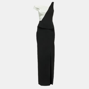 Roland Mouret Black Crepe Draped Slit Detail Sleeveless Maxi Dress S