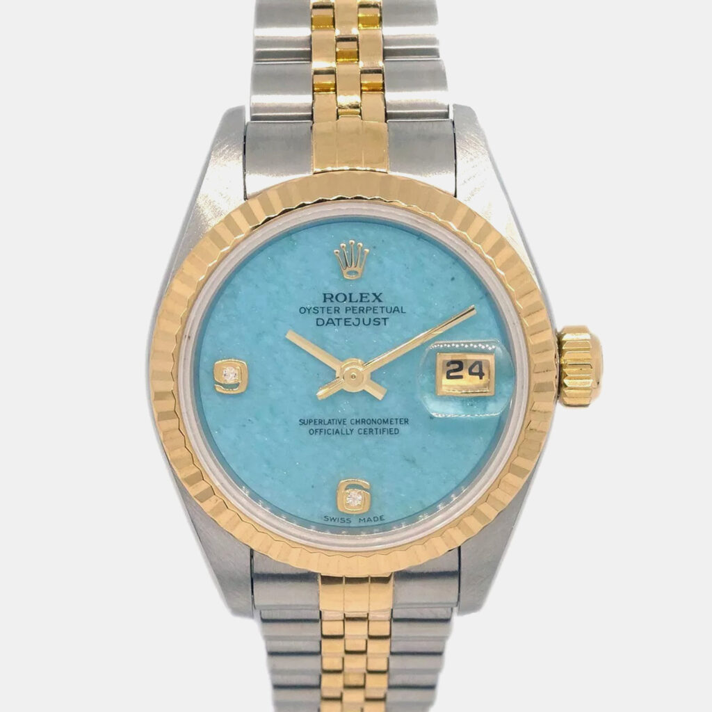 luxury-women-rolex-used-watches-p1095501-003 Rolex Blue Diamond 18k Yellow Gold Stainless Steel Datejust 79173 Automatic Women's Wristwatch 26 mm