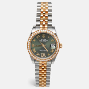Rolex Olive Green 18K Yellow Gold Stainless Steel Diamond Datejust 178383 Women's Wristwatch 31 mm