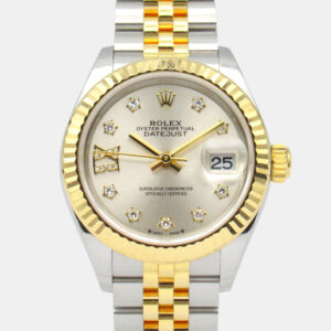 Rolex Silver Diamond Two-Tone 18K Yellow Gold Stainless Steel 28 mm Women's Datejust Automatic Fluted Bezel Jubilee Bracelet Wristwatch