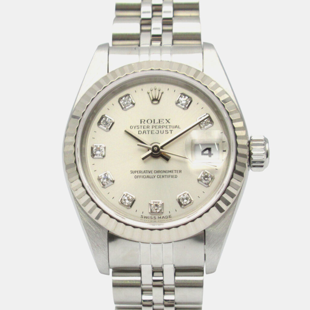 luxury-women-rolex-used-watches-p1156866-002 Rolex Silver Diamond 18k White Gold Stainless Steel Datejust 79174 Automatic Women's Wristwatch 26 mm