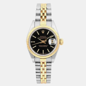 Rolex Black 18k Yellow Gold Stainless Steel Datejust 69173 Automatic Women's Wristwatch 26 mm