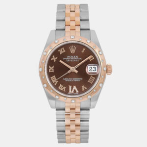 Rolex Brown Diamond 18k Rose Gold Stainless Steel Datejust 178341 Automatic Women's Wristwatch 31 mm