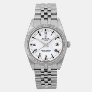 Rolex White Stainless Steel Oyster Perpetual Date 15210 Automatic Women's Wristwatch 34 mm